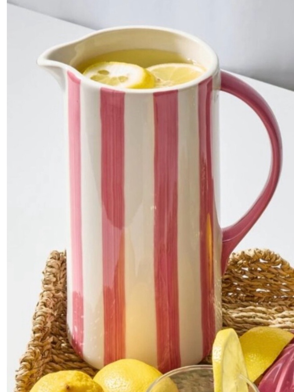 Pink Stripe Ceramic Pitcher - Stylish Serving Pitcher
